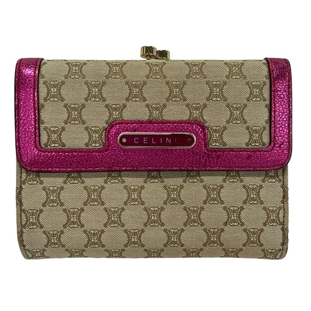 Celine Macadam Trifold Wallet Beige Pink Jacquard Leather